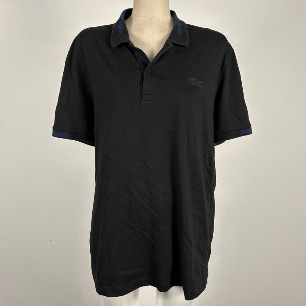 ❤️ Lacoste Men's Polo Shirt in Black with Blue Accents XL